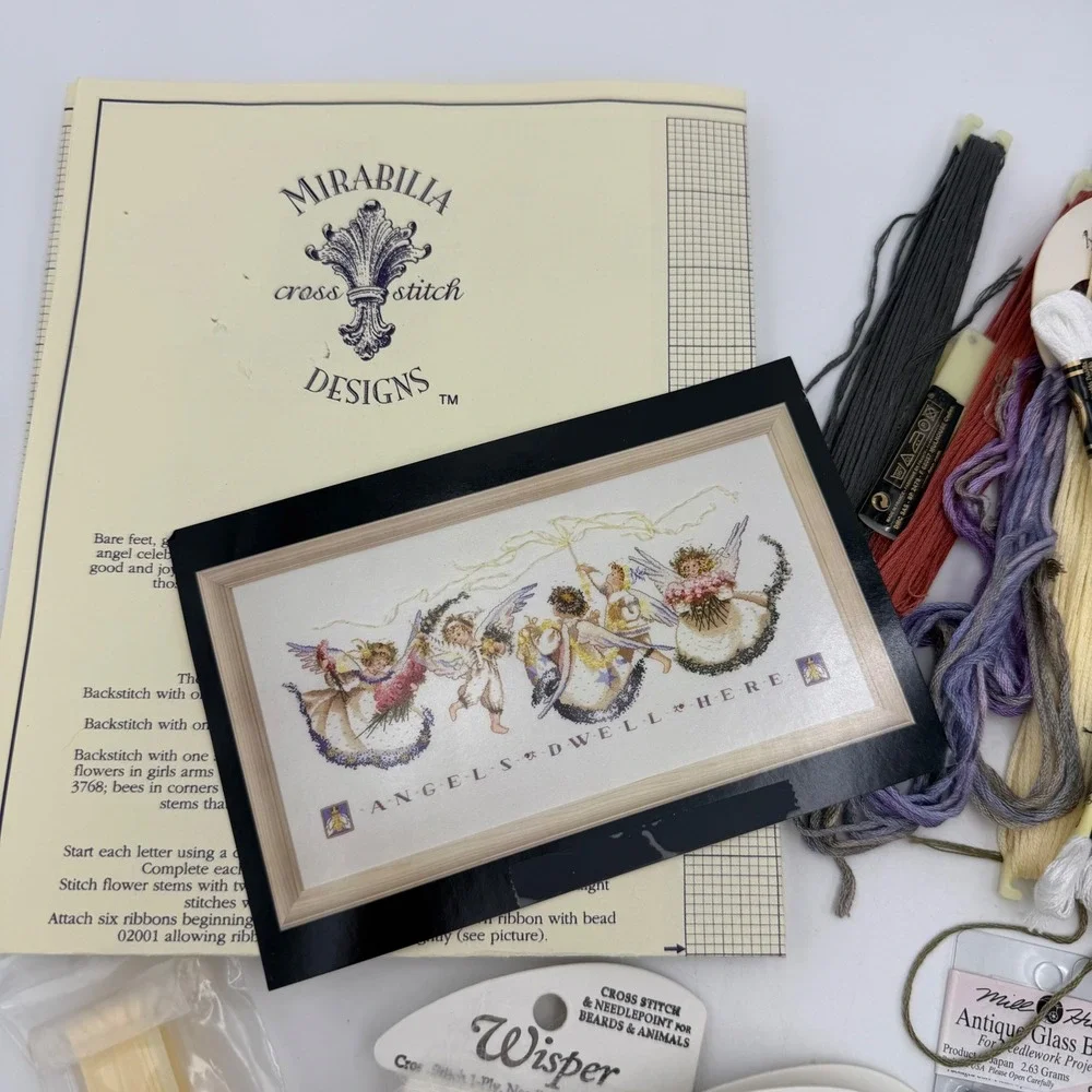 Mirabilia Angels Dwell Here‎ Cross Stitch Kit DMC Floss Mill Hill Beads Case